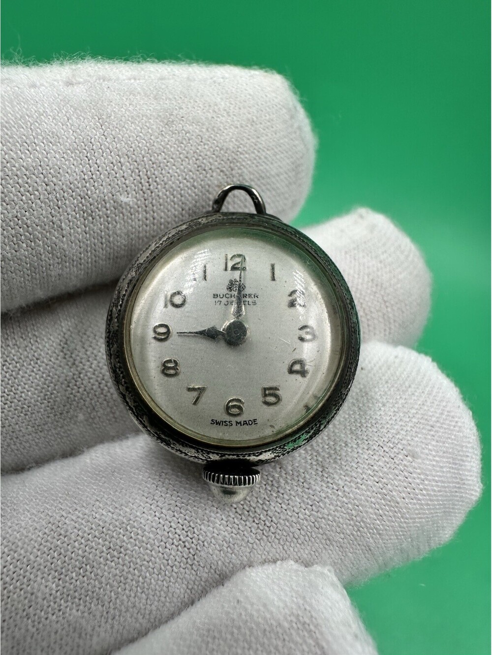 Vintage Bucherer 17 jewel Pendant Watch Skeleton Back Sterling Silver Case Swiss